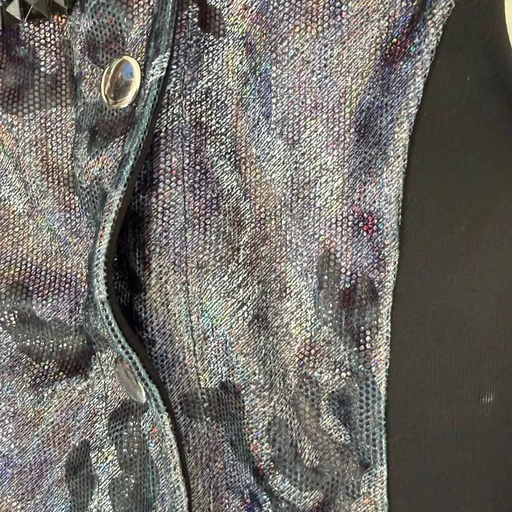 Weissman Silver Purple Sleeveless Dance Top and Matching Black Leggings Set / St